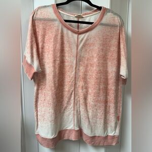 Jane and Delancey Women's Pink and White Short Sleeve Thermal Knit Top Size L